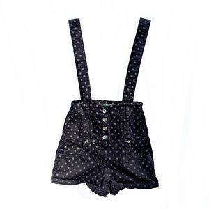 Hysteria Black and Grey Polka Dot Suspender Shorts